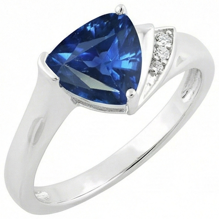 Bague de fiançailles diamant trillion saphir bleu profond 1.75 carats