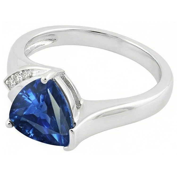 Bague de fiançailles diamant trillion saphir bleu profond 1.75 carats