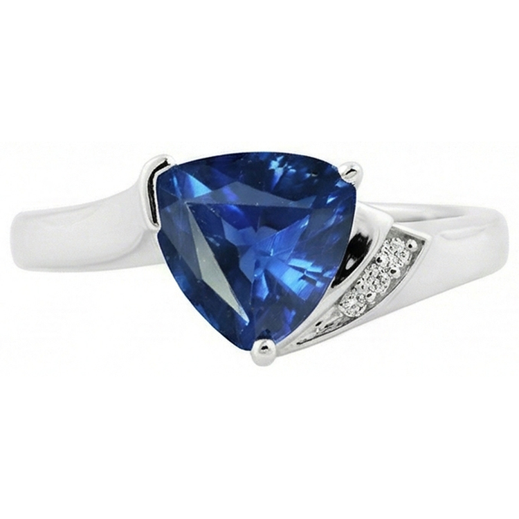 Bague de fiançailles diamant trillion saphir bleu profond 1.75 carats