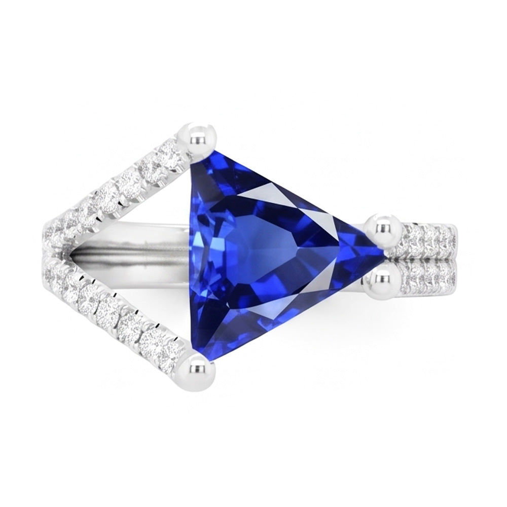 Bague de fiançailles diamant trillion saphir tige fendue 3 carats