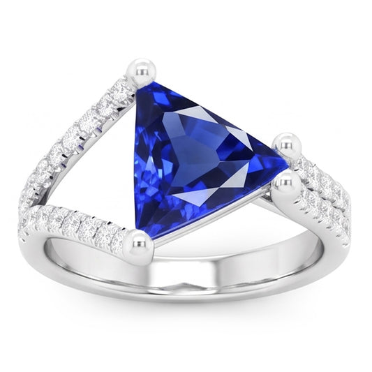 Bague de fiançailles diamant trillion saphir tige fendue 3 carats