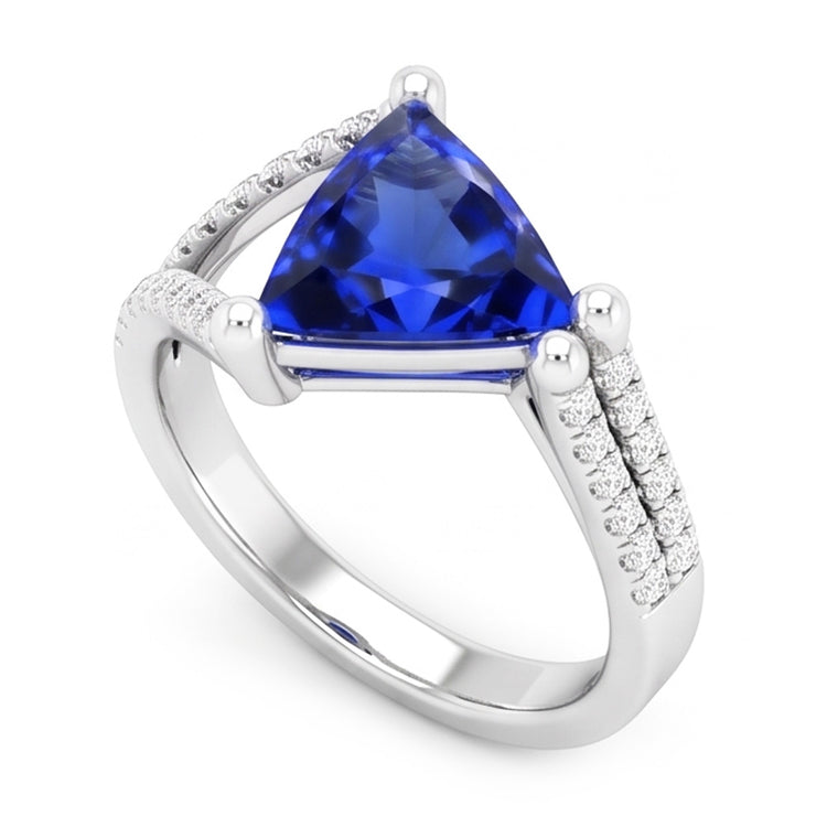Bague de fiançailles diamant trillion saphir tige fendue 3 carats