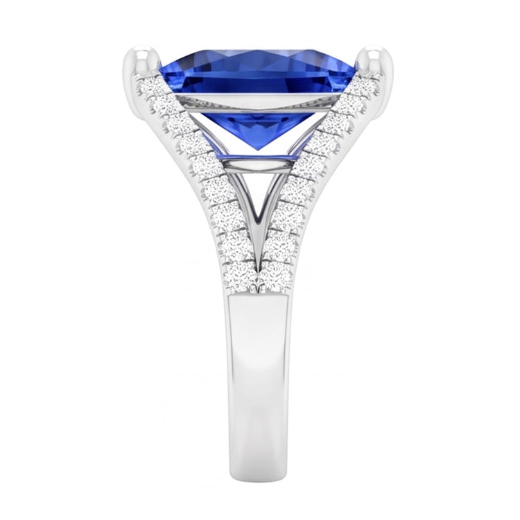Bague de fiançailles diamant trillion saphir tige fendue 3 carats