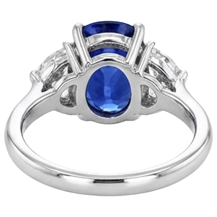 Bague de fiançailles diamant trois pierres et saphir bleu Or 8 carats 14K