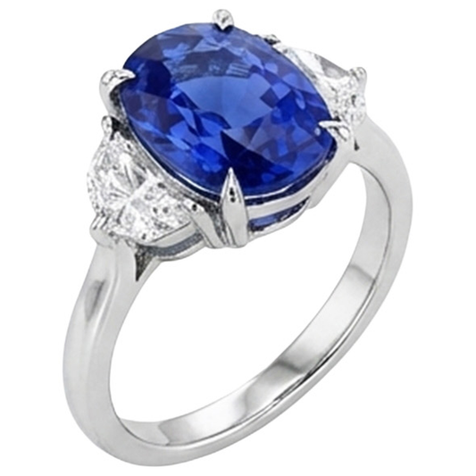 Bague de fiançailles diamant trois pierres et saphir bleu Or 8 carats 14K