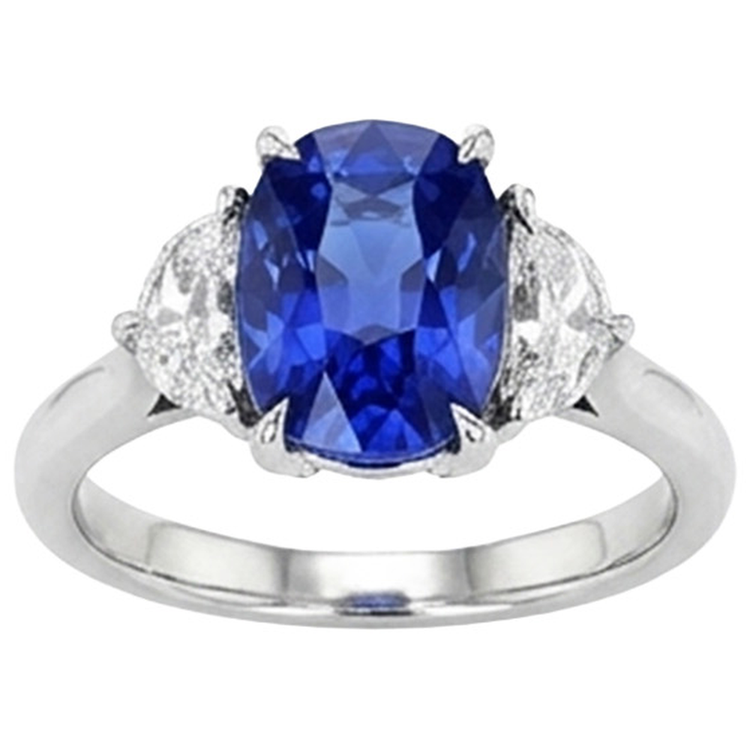 Bague de fiançailles diamant trois pierres et saphir bleu Or 8 carats 14K