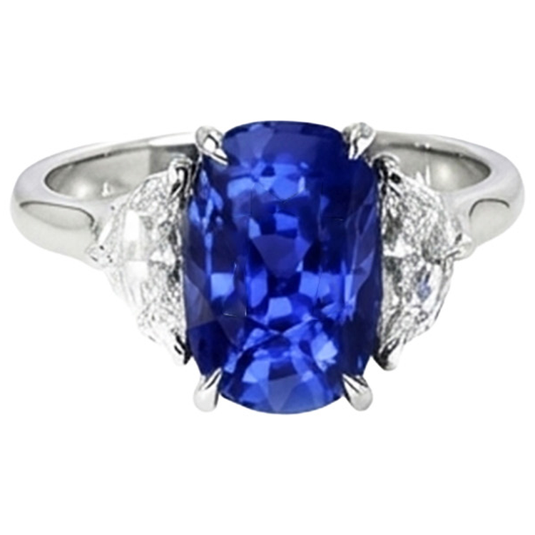 Bague de fiançailles diamant trois pierres et saphir bleu Or 8 carats 14K