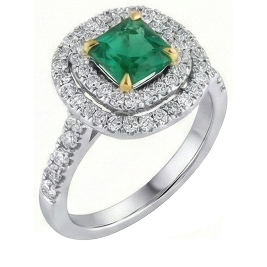 Bague de fiançailles diamant vert émeraude deux tons 3.70 carats