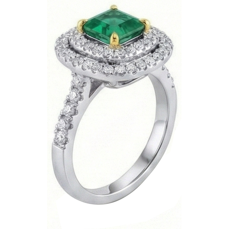 Bague de fiançailles diamant vert émeraude deux tons 3.70 carats