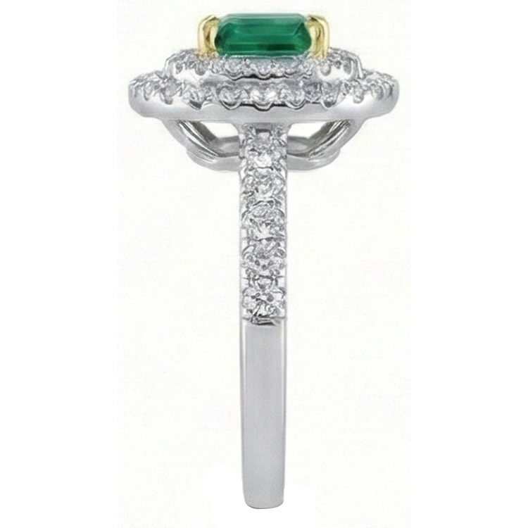 Bague de fiançailles diamant vert émeraude deux tons 3.70 carats