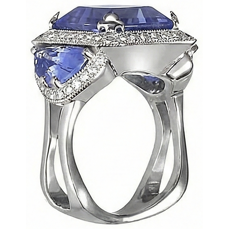 naturel trillion tanzanite 6.01carats bague angle de côté