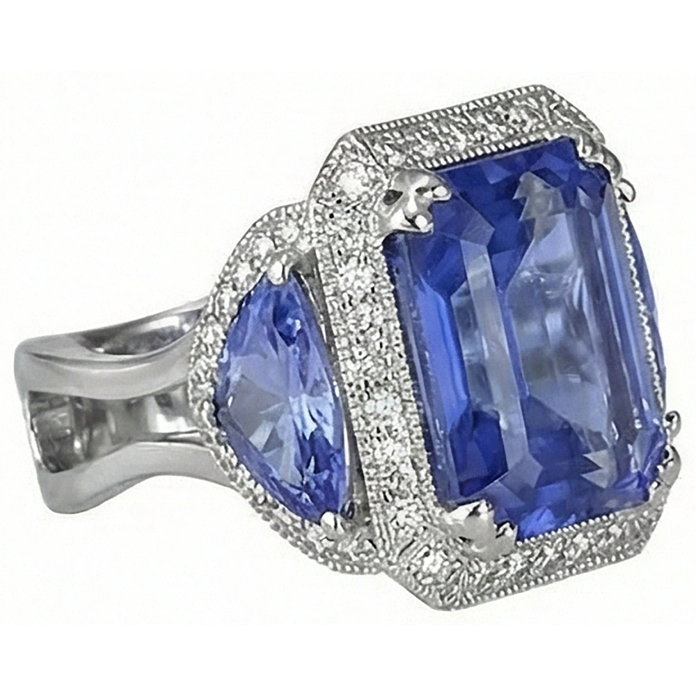 naturel trillion tanzanite 6.01carats bague détail rapproché