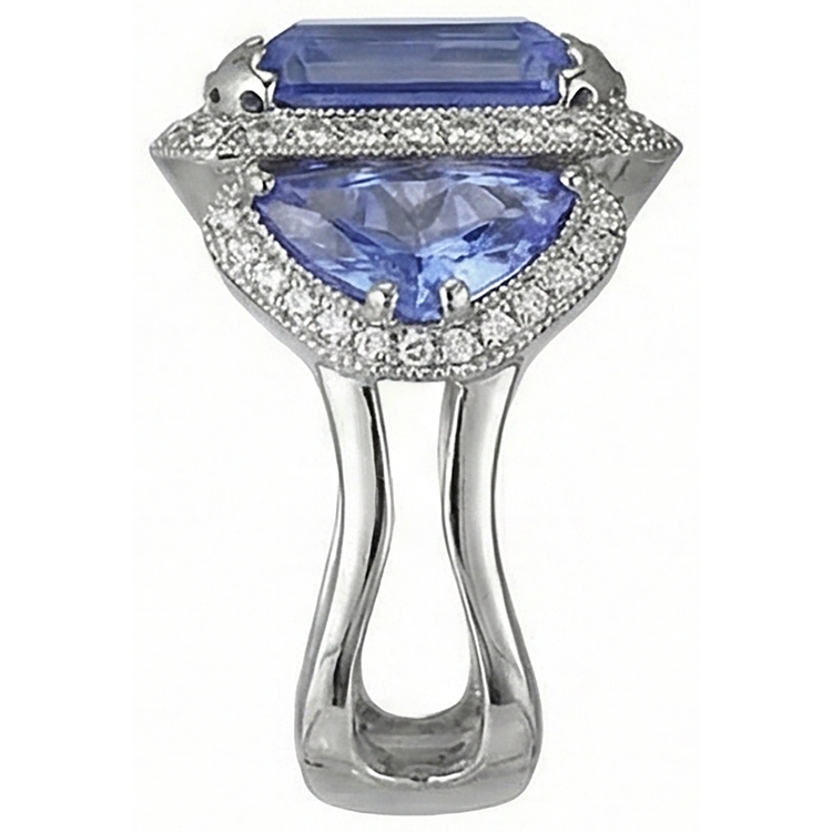 naturel trillion tanzanite 6.01carats bague vue de dessus