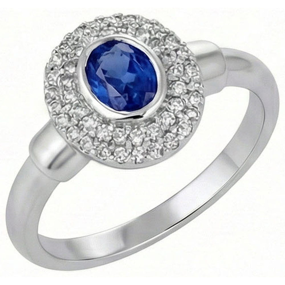 Bague de fiançailles diamants saphir Sri Lanka taille ovale de 2.40 ct