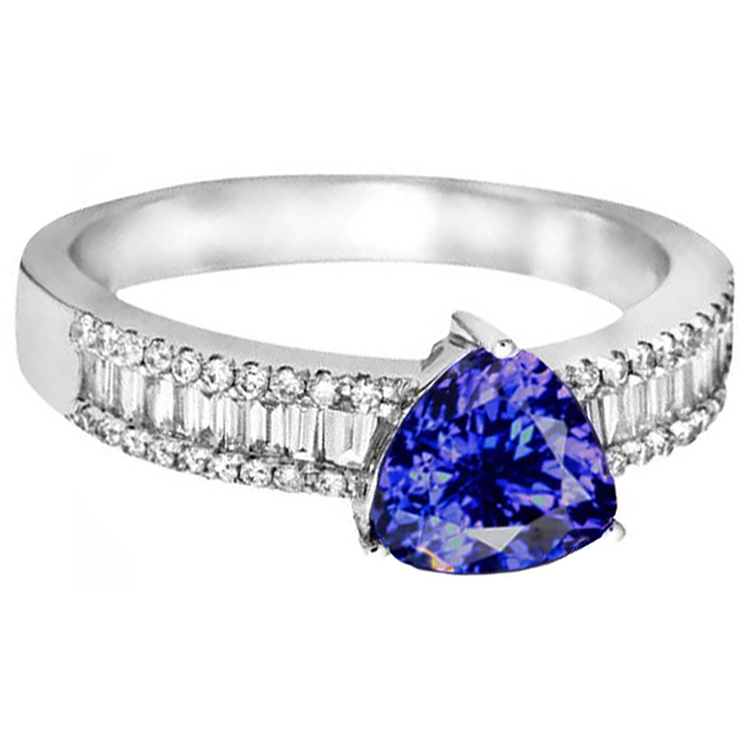 Bague de fiançailles diamants tanzanite de 4.01 cts en or blanc 14K