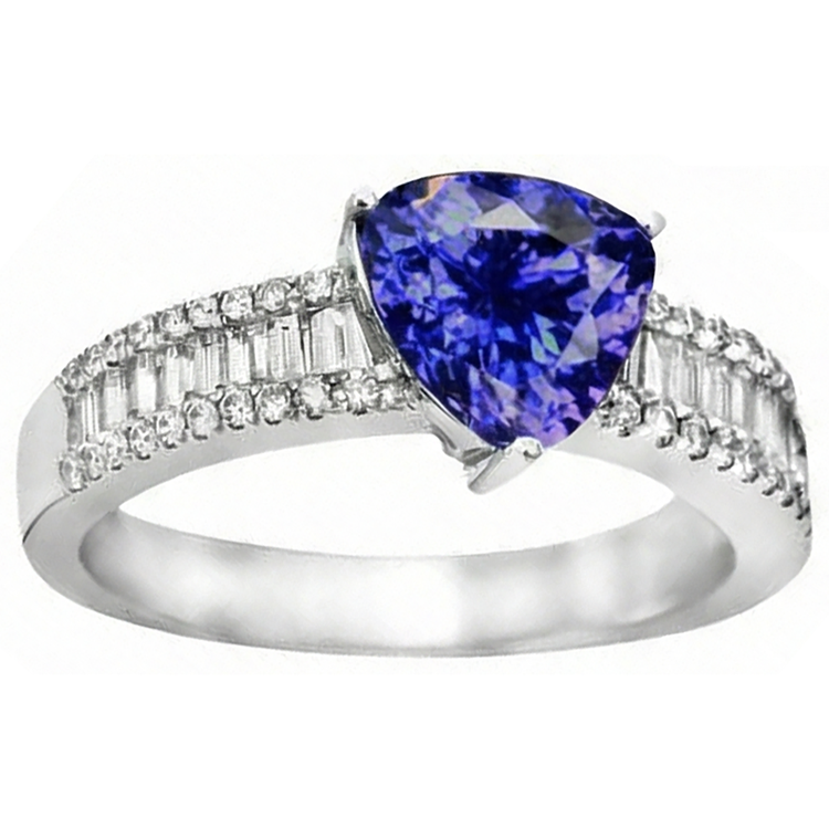 Bague de fiançailles diamants tanzanite de 4.01 cts en or blanc 14K