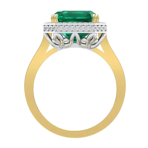 Bague de fiançailles émeraude Vert et diamant de Zambie 11.50 carats bicolore 14K