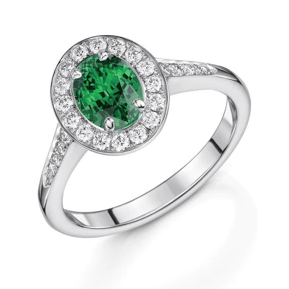Bague de fiançailles émeraude Vert et diamants 3.75 carats Or blanc 14K Nouveau