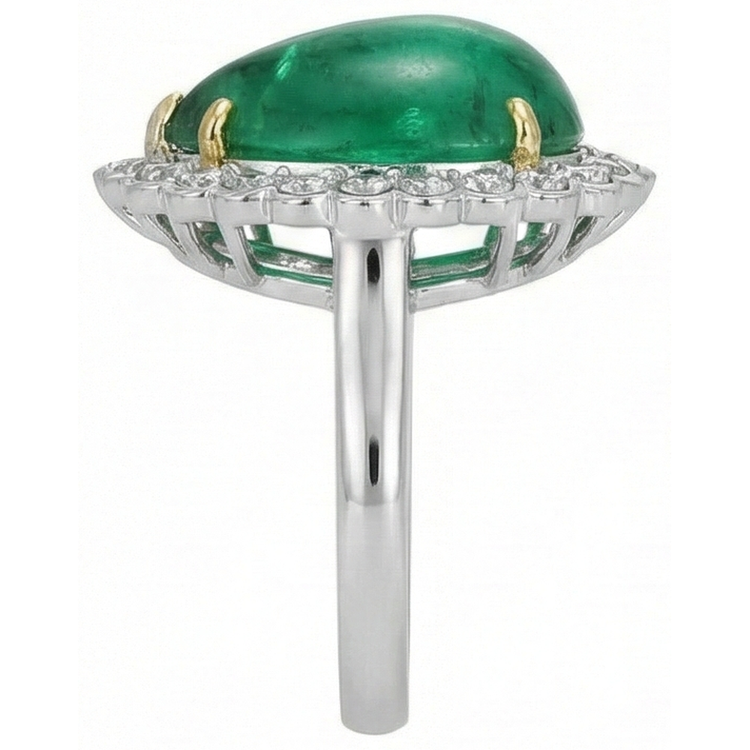 Bague de fiançailles émeraude Vert taille poire et diamants ronds 7.75 carats