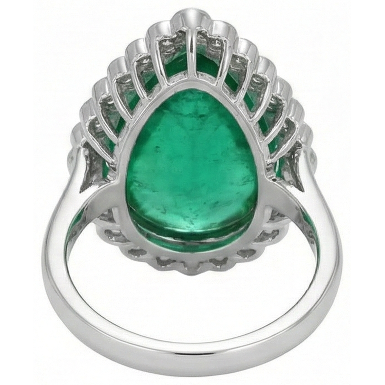 Bague de fiançailles émeraude Vert taille poire et diamants ronds 7.75 carats