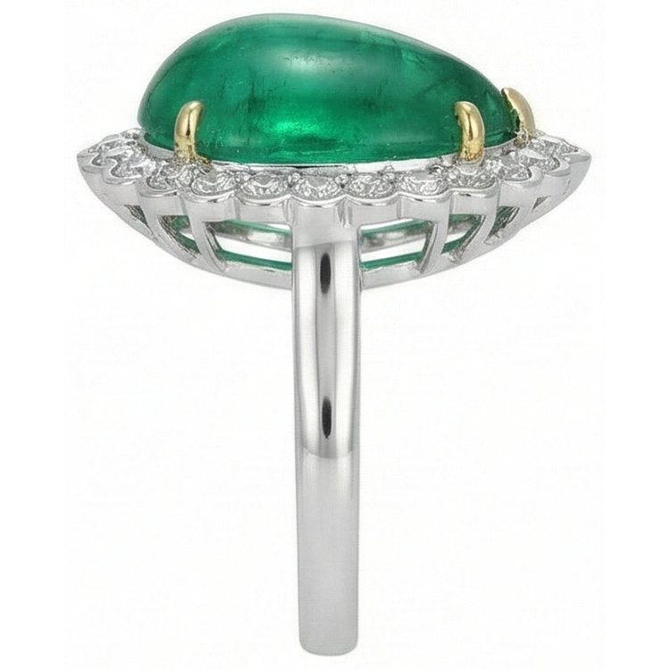 Bague de fiançailles émeraude Vert taille poire et diamants ronds 7.75 carats