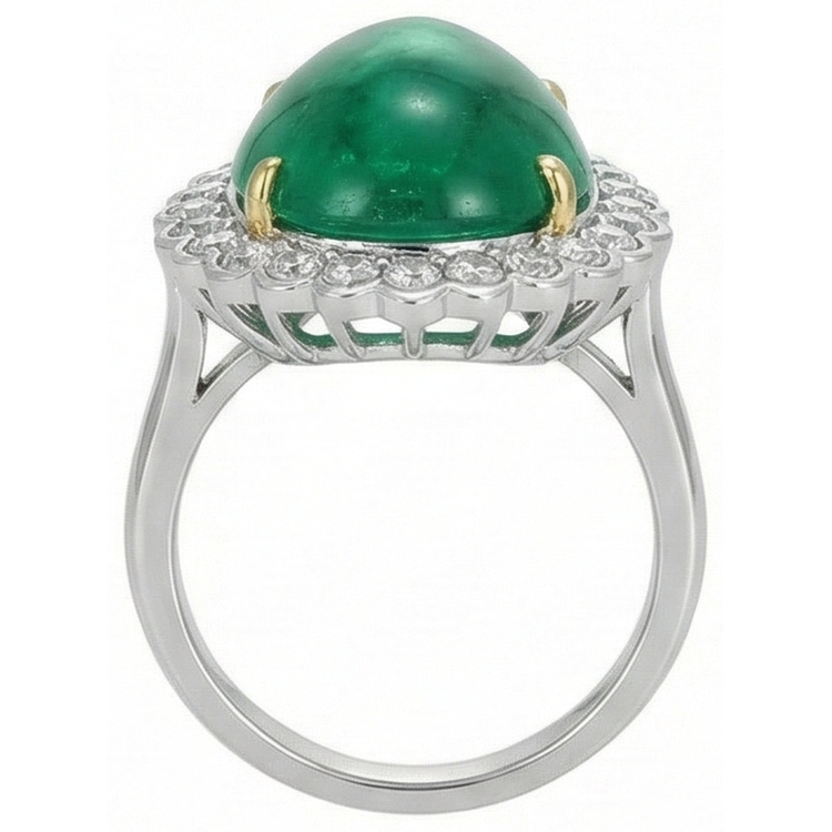 Bague de fiançailles émeraude Vert taille poire et diamants ronds 7.75 carats