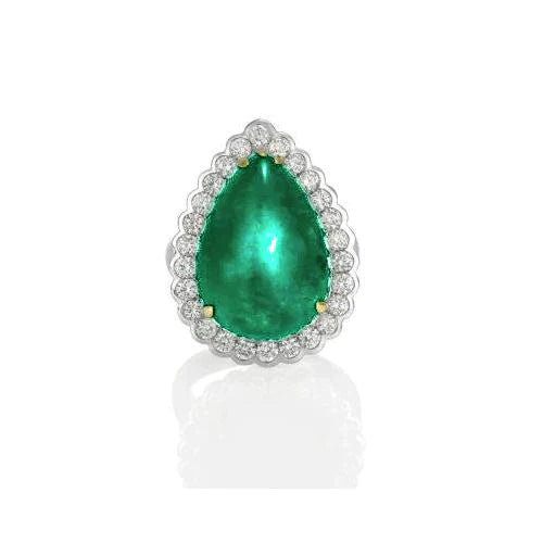 Bague de fiançailles émeraude Vert taille poire et diamants ronds 7.75 carats