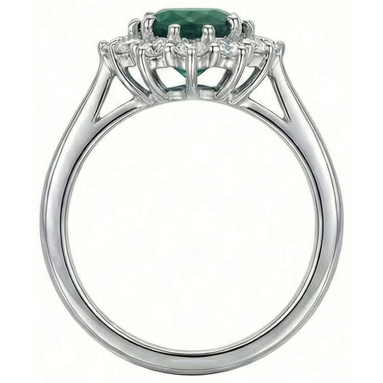 Bague de fiançailles émeraude verte avec diamants 3.50 carats or blanc 14K