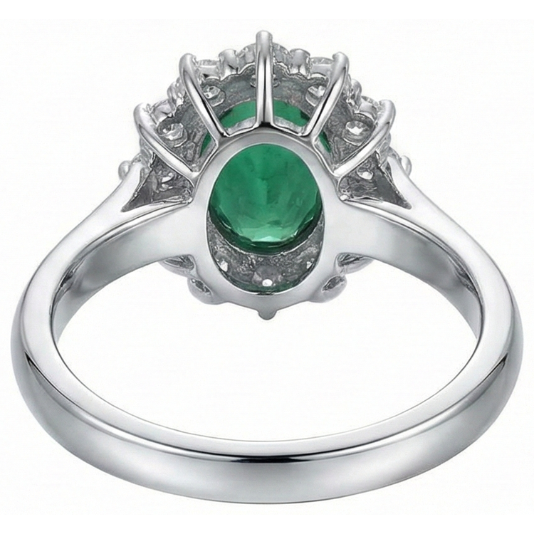 Bague de fiançailles émeraude verte avec diamants 3.50 carats or blanc 14K