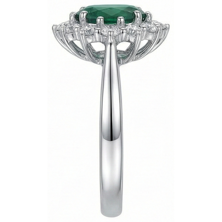 Bague de fiançailles émeraude verte avec diamants 3.50 carats or blanc 14K