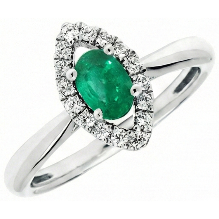 Bague de fiançailles émeraude verte et diamant 3.75 carats or blanc 14K