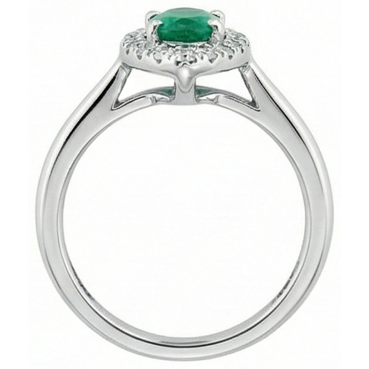 Bague de fiançailles émeraude verte et diamant 3.75 carats or blanc 14K