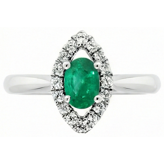 Bague de fiançailles émeraude verte et diamant 3.75 carats or blanc 14K