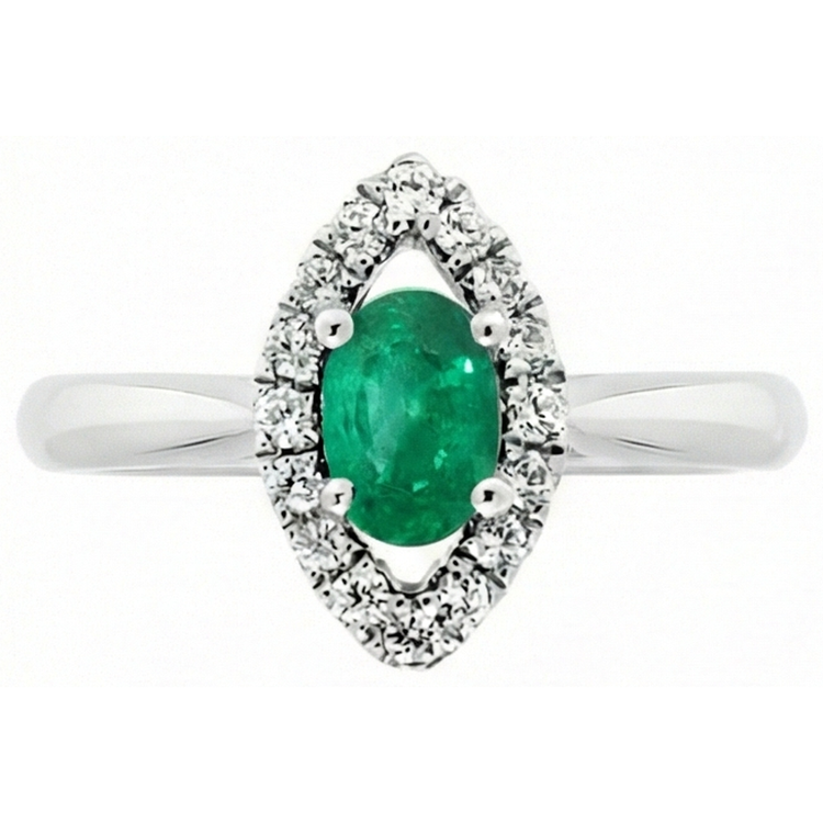 Bague de fiançailles émeraude verte et diamant 3.75 carats or blanc 14K