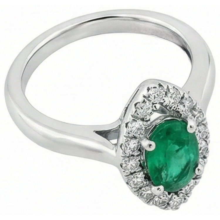 Bague de fiançailles émeraude verte et diamant 3.75 carats or blanc 14K