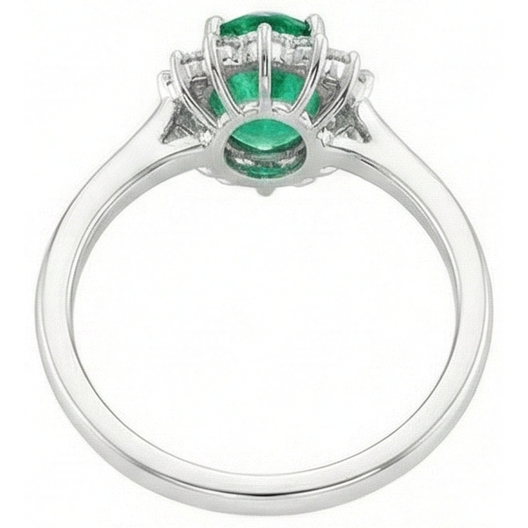 Bague de fiançailles émeraude verte et diamants de 6.75 carats en or blanc 14k