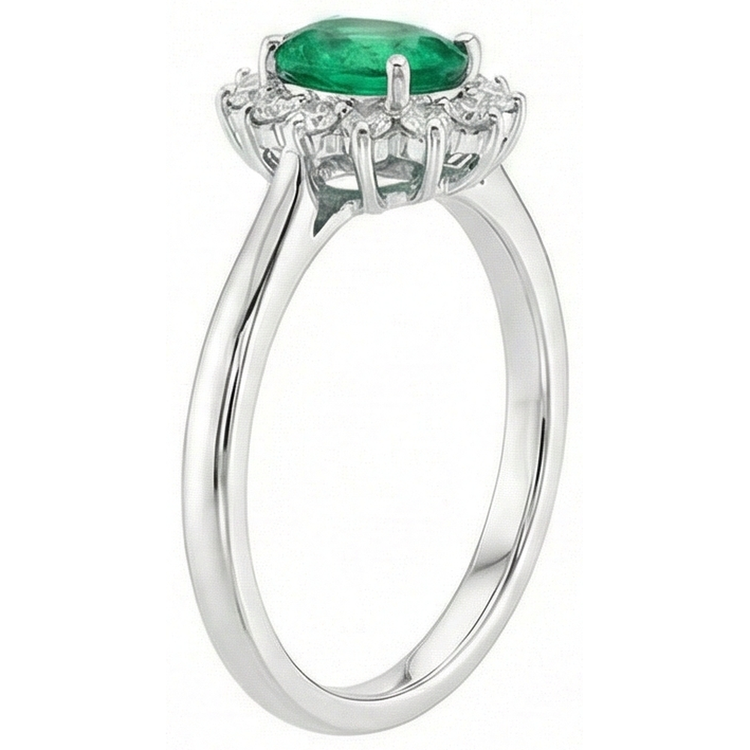 Bague de fiançailles émeraude verte et diamants de 6.75 carats en or blanc 14k