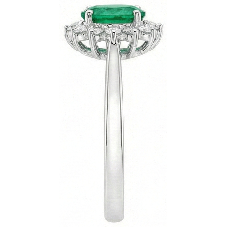 Bague de fiançailles émeraude verte et diamants de 6.75 carats en or blanc 14k