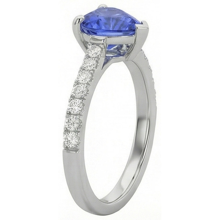 Bague de fiançailles en diamant Srilanka saphir sertie de pétoncles 3 carats