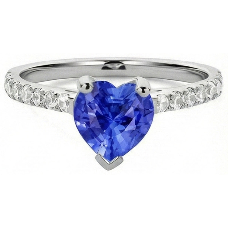 Bague de fiançailles en diamant Srilanka saphir sertie de pétoncles 3 carats
