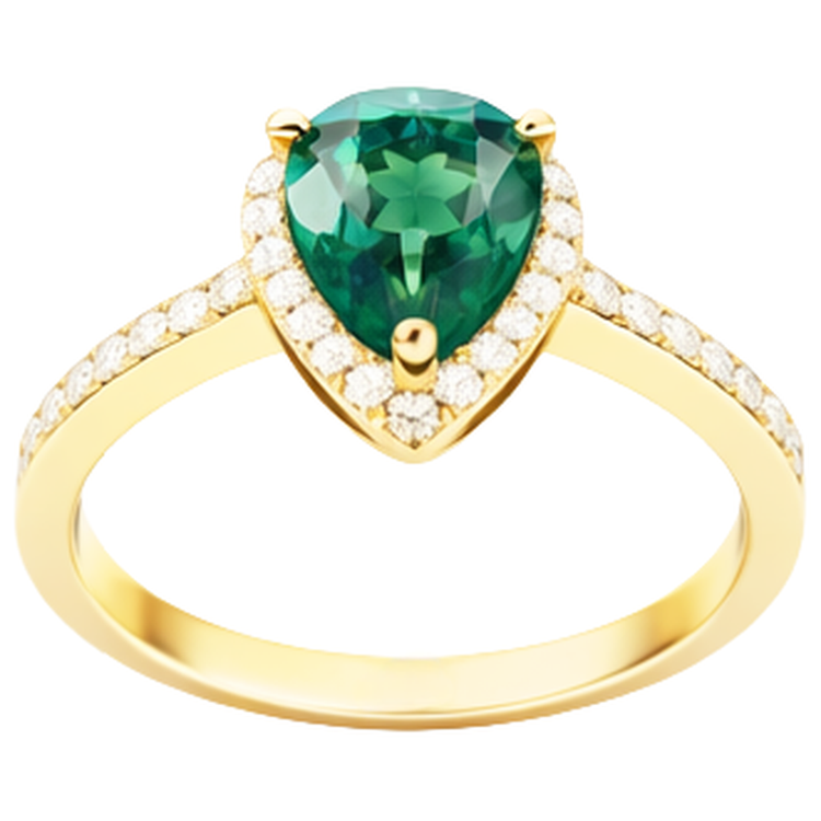 Bague de fiançailles en émeraude verte en forme de poire de 3.95 ct avec diamant