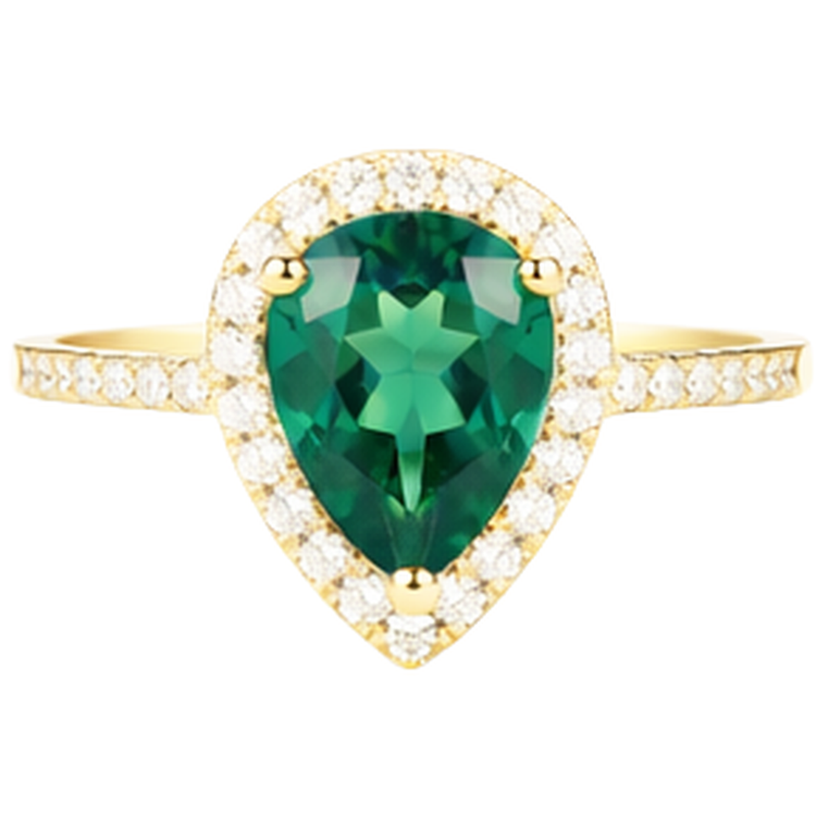 Bague de fiançailles en émeraude verte en forme de poire de 3.95 ct avec diamant