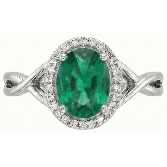 Bague de fiançailles en émeraude verte ovale de 3.5 ct avec diamant