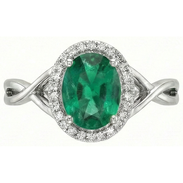 Bague de fiançailles en émeraude verte ovale de 3.5 ct avec diamant