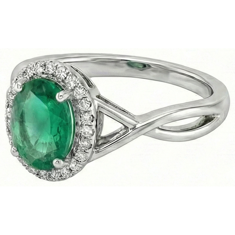 Bague de fiançailles en émeraude verte ovale de 3.5 ct avec diamant