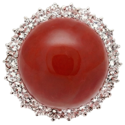 Bague de fiançailles en gros corail rouge et diamants de 15.25 ct en or blanc 14K