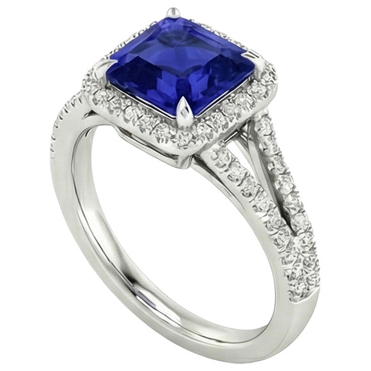 naturel asscher saphir 3.25carats bague angle de côté