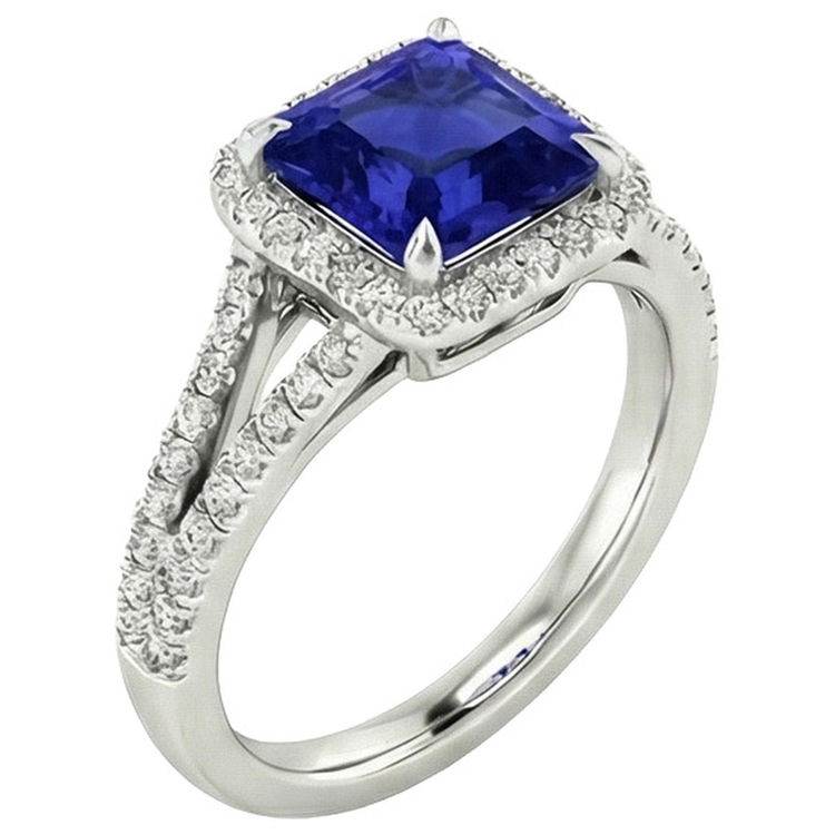 naturel asscher saphir 3.25carats bague vue de dessus