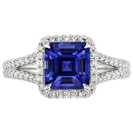 naturel asscher saphir 3.25carats bague détail rapproché