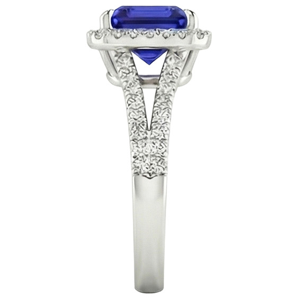 naturel asscher saphir 3.25carats bague vue de profil